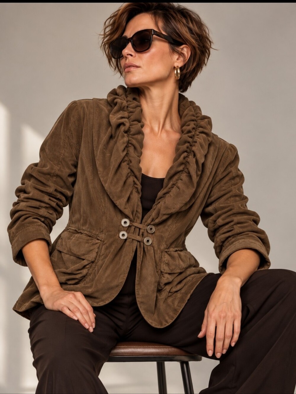 💥Rare Luisa Cerano Brown Micro-Corduroy Boho Jacket Size 14